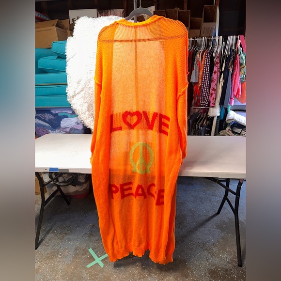 Orange Love Peace Knit Cover-Up Cardigan Size 2XL - Picture 2 of 7